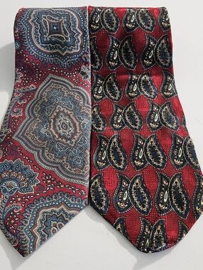 Pair of Morgan Hart Red Multi-Colored Paisley Men's Silk Neck Ties Lot Set